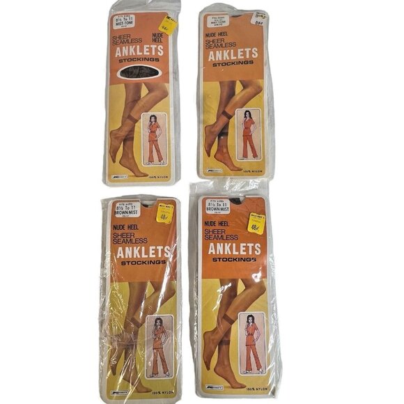 4 Pair Kmart Anklets Stockings Nylons Size 8.5-11 Sheer Seamless Brown Mist Tone - Picture 1 of 11